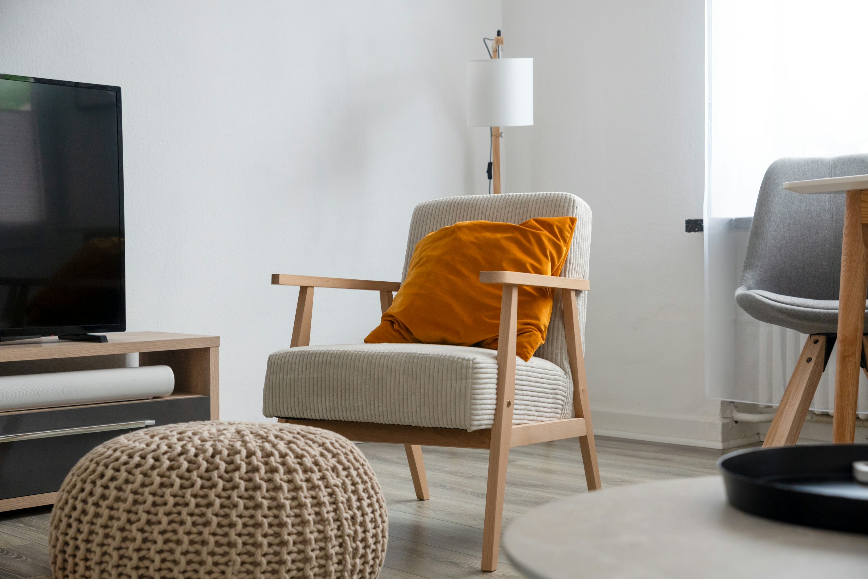 Warm modern lounge chair in a calm living space